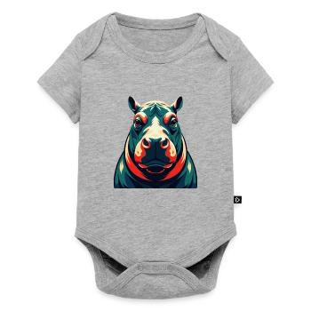 Nilpferd Cartoon Figur Buntes Haustier Tier - Baby Premium Kurzarmbody - Grau meliert - Vorne