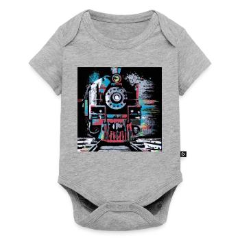 Vintage Dampflok-Expressionismus - Baby Premium Kurzarmbody - Grau meliert - Vorne