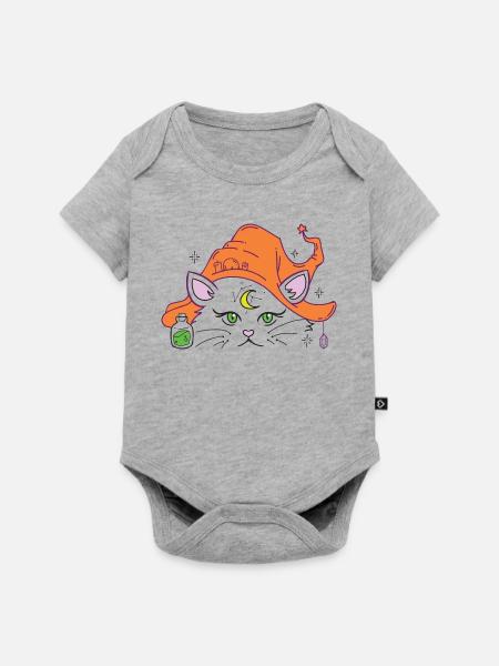 Halloweenkatze Hexenhut - Baby Premium Kurzarmbody - Grau meliert