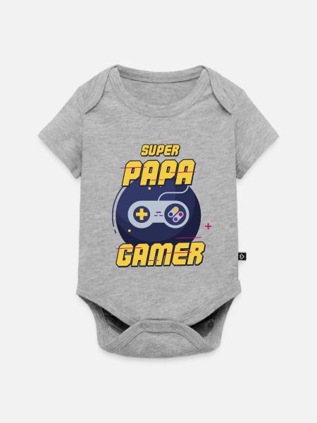 Super Daddy Gamer - Baby Premium Kurzarmbody - Grau meliert