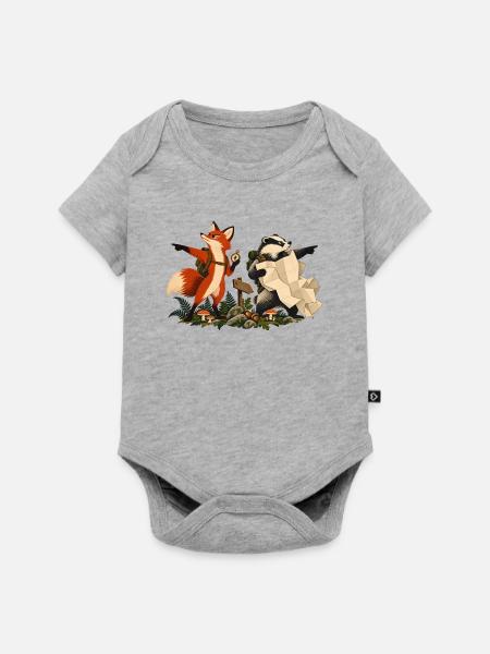 Fuchs und Dachs auf Wandertour - Baby Premium Kurzarmbody - Grau meliert