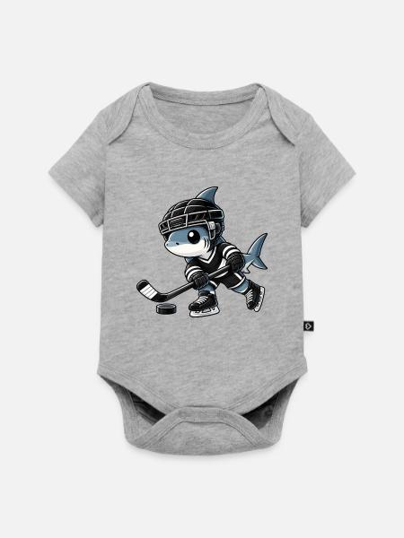 Cooler Eishockeyspieler Cartoon Stil - Baby Premium Kurzarmbody - Grau meliert