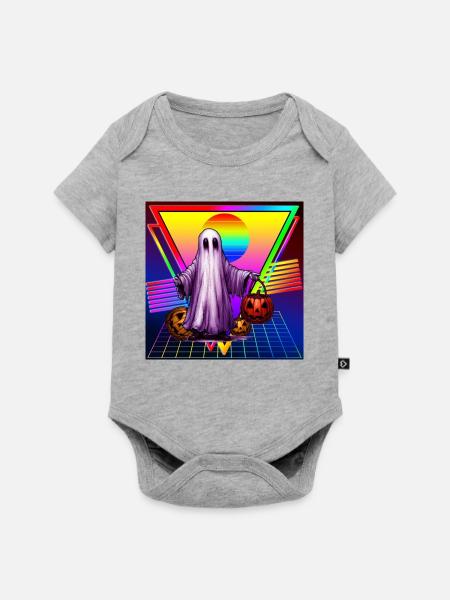 RETRO LUSTIGER GEISTKÜRBIS - Baby Premium Kurzarmbody - Grau meliert
