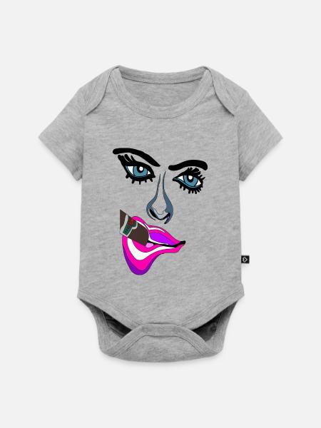 Neon Lippen Pop-Art Kuss - Baby Premium Kurzarmbody - Grau meliert