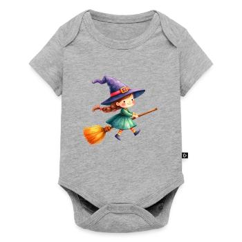 Kleine Comic Hexe Hexenhut Hexenbesen T-Shirt - Baby Premium Kurzarmbody - Grau meliert - Vorne