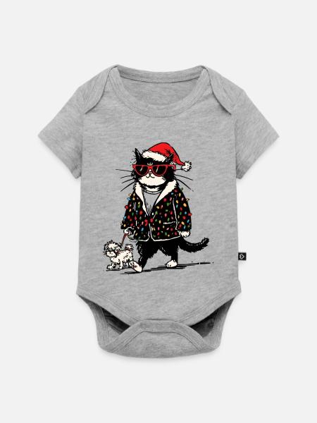 Cool Christmas Lights Cat Walking Dog - Baby Premium Kurzarmbody - Grau meliert
