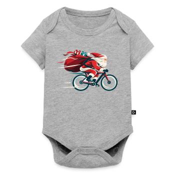 Rasender Weihnachtsmann auf dem Fahrrad  - Baby Premium Kurzarmbody - Grau meliert - Vorne