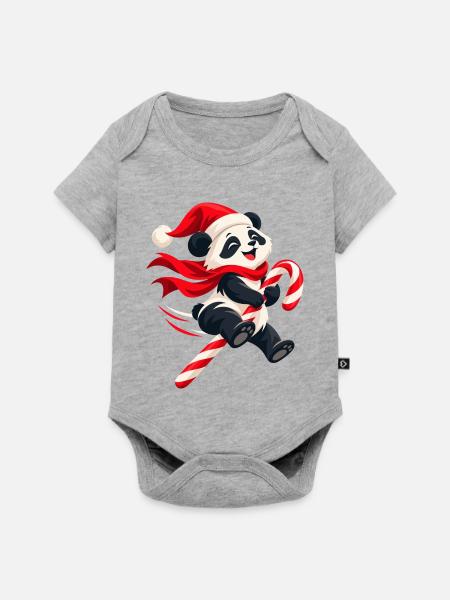 Weihnachtlicher Panda mit Zuckerstange - Baby Premium Kurzarmbody - Grau meliert