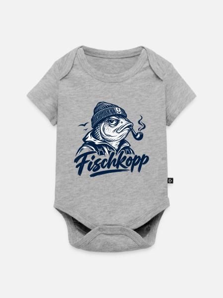 Fischkopp - Fisch - Nordsee - Ostsee - Spruch - Baby Premium Kurzarmbody - Grau meliert