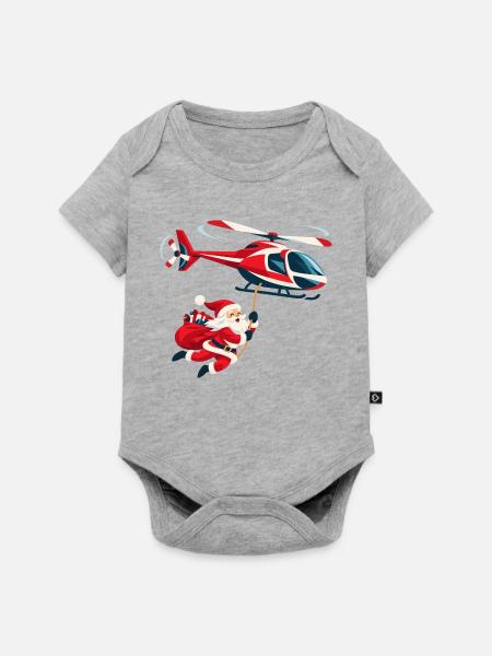 Weihnachtsmann am Hubschrauber - Baby Premium Kurzarmbody - Grau meliert