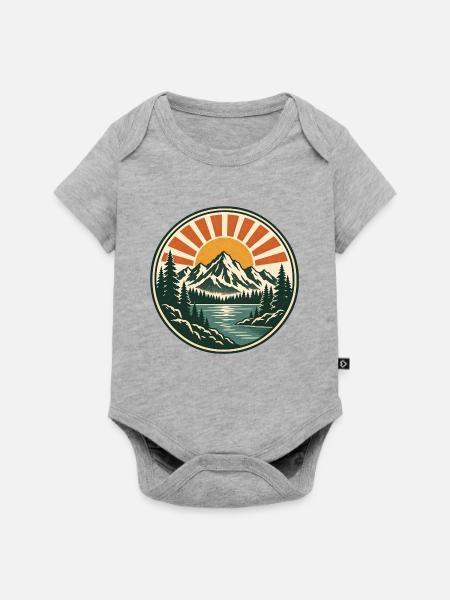 Bergsee Sonnenaufgang Retro Sticker - Baby Premium Kurzarmbody - Grau meliert