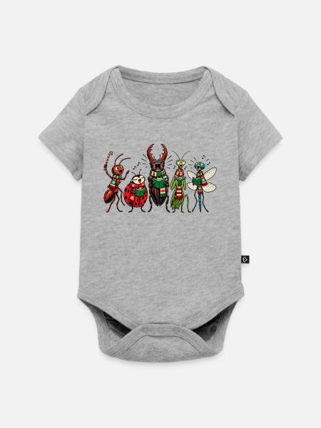 Christmas Bugs – Lustige, festliche Comic-Insektentruppe - Baby Premium Kurzarmbody - Grau meliert