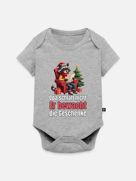 Waschbär-Opa bewacht die Geschenke - Baby Premium Kurzarmbody - Grau meliert