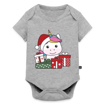 Einhorn Weihnachten Geschenk Winter Tiere Einhorn - Baby Premium Kurzarmbody - Grau meliert - Vorne