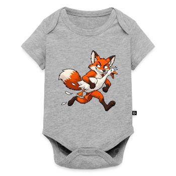 Fuchs entführt Gans – Lustiger Comic - Baby Premium Kurzarmbody - Grau meliert - Vorne
