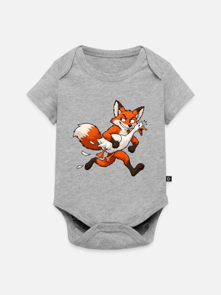 Fuchs entführt Gans – Lustiger Comic - Baby Premium Kurzarmbody - Grau meliert