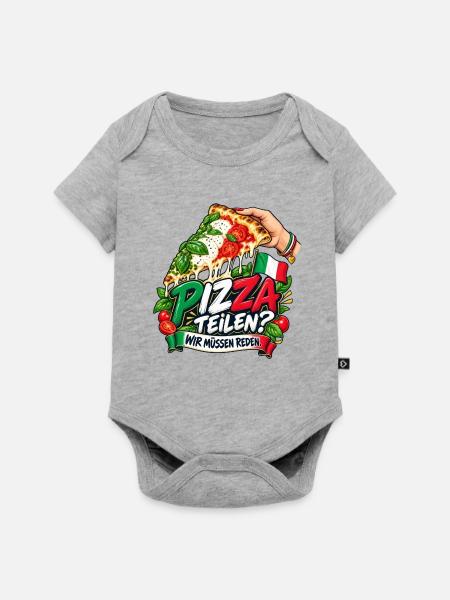 Pizza teilen? Wir müssen reden. - Baby Premium Kurzarmbody - Grau meliert