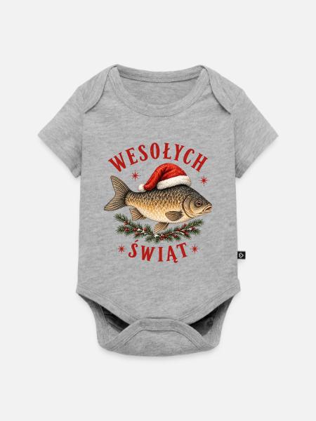 Wesołych Świąt polnisches Weihnachtskarpfendesign - Baby Premium Kurzarmbody - Grau meliert