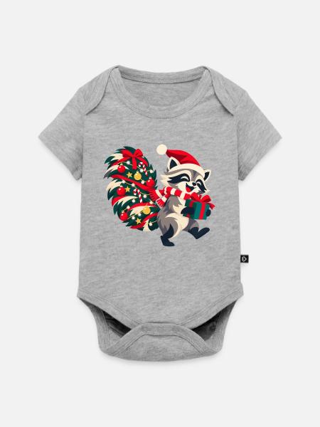 Fröhlicher Waschbär mit Weihnachtsmütze - Baby Premium Kurzarmbody - Grau meliert
