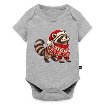 Weihnachts Waschbär – Norwegerpullover - Baby Premium Kurzarmbody - Grau meliert - Vorne