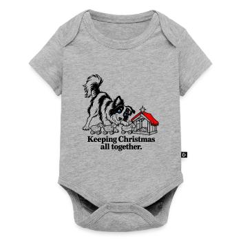 Border Collie hütet zu Weihnachten Spielzeugschafe - Baby Premium Kurzarmbody - Grau meliert - Vorne