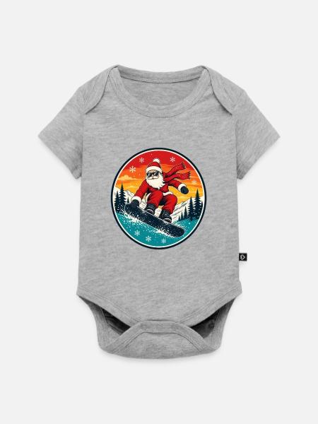 Cooler Weihnachtsmann beim Snowboarden Retro - Baby Premium Kurzarmbody - Grau meliert
