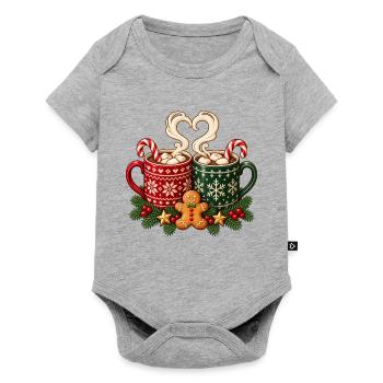 Weihnachts-Heißschokoladen-Tassen und Lebkuchen - Baby Premium Kurzarmbody - Grau meliert - Vorne