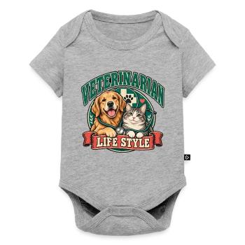 Tierarzt-Lebensstil-Hund-Katzen-Duo - Baby Premium Kurzarmbody - Grau meliert - Vorne