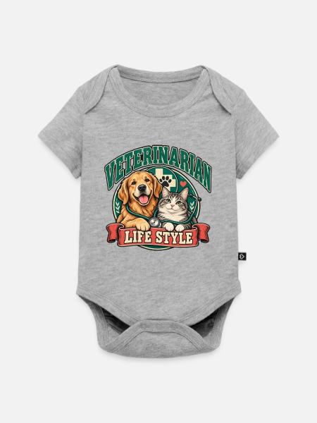 Tierarzt-Lebensstil-Hund-Katzen-Duo - Baby Premium Kurzarmbody - Grau meliert