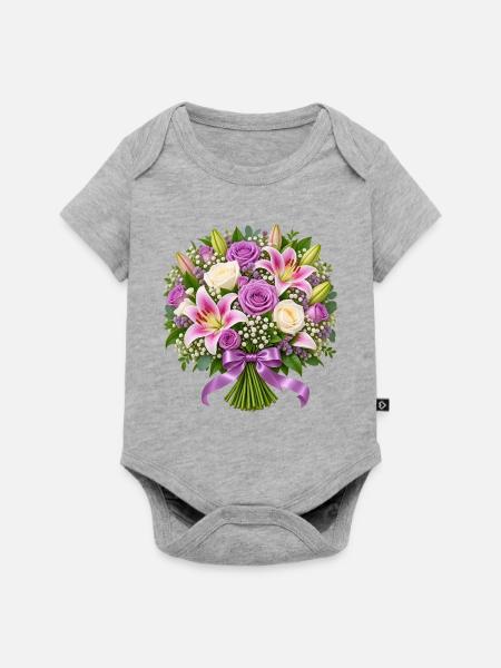 Pastellrosenlilienstrauß mit Lavendel - Baby Premium Kurzarmbody - Grau meliert