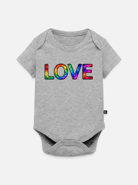 LOVE-Rainbow-30cm - Baby Premium Kurzarmbody - Grau meliert