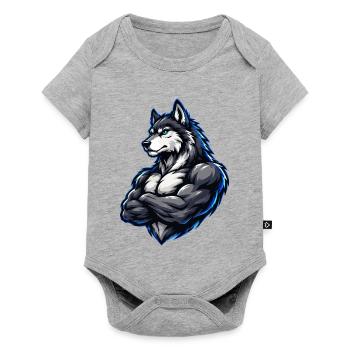 Wolf Comic Muskeln - Baby Premium Kurzarmbody - Grau meliert - Vorne