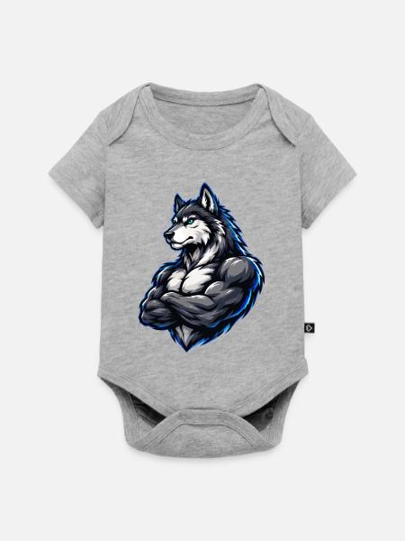 Wolf Comic Muskeln - Baby Premium Kurzarmbody - Grau meliert