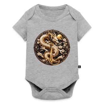 Goldener Drachenklingentraum - Baby Premium Kurzarmbody - Grau meliert - Vorne