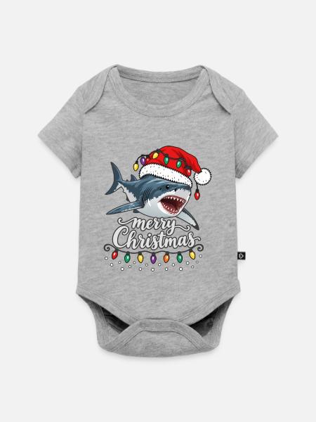 Weihnachtshai mit Lichterkette Hai - Baby Premium Kurzarmbody - Grau meliert