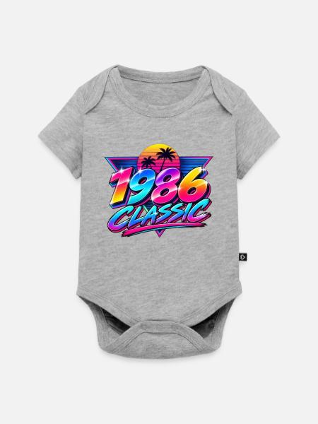 1986 Klassische Neonpalme - Baby Premium Kurzarmbody - Grau meliert