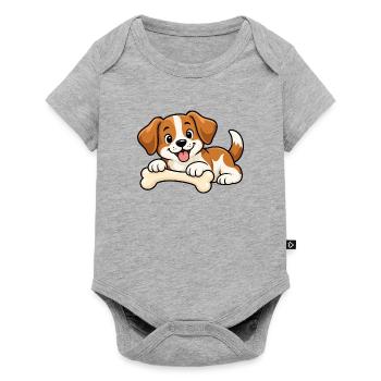 Süßer kleiner Hund mit Knochen – Comic Welpe - Baby Premium Kurzarmbody - Grau meliert - Vorne