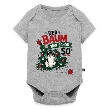 Lustige Katze im Weihnachtsbaum - Baby Premium Kurzarmbody - Grau meliert - Vorne