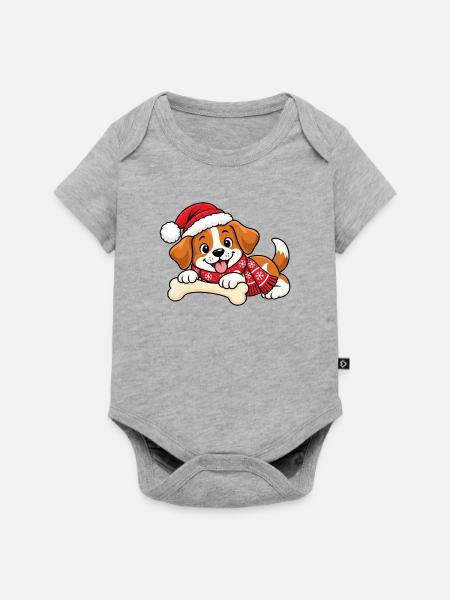 Süßer Weihnachtshund - Baby Premium Kurzarmbody - Grau meliert