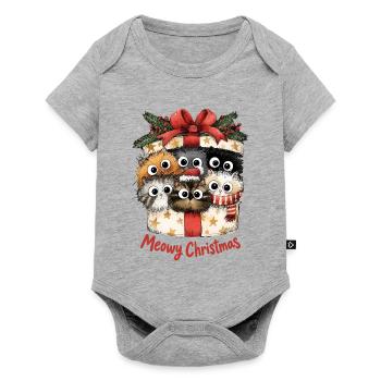 Meowy Christmas Katzen im Geschenk Weihnachten - Baby Premium Kurzarmbody - Grau meliert - Vorne