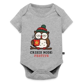 Krisenmodus Festlich – Eulen- und Weihnachtshumor - Baby Premium Kurzarmbody - Grau meliert - Vorne