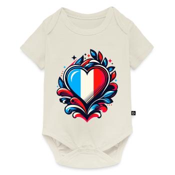 Herz Französische Flagge - Baby Premium Kurzarmbody - Naturweiß - Vorne
