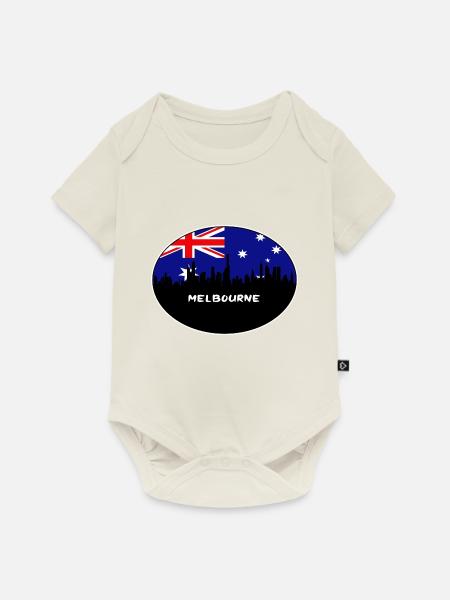 Melbourne-Australien-Flaggen-Skyline-Schattenbild-Reise - Baby Premium Kurzarmbody - Naturweiß