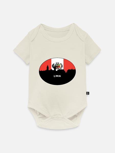 Lima-Peru-Flaggen-Skyline-Schattenbild-Reise - Baby Premium Kurzarmbody - Naturweiß