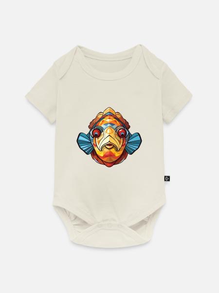 Flunderfisch Bunte Aquarell-Tierkarikatur - Baby Premium Kurzarmbody - Naturweiß