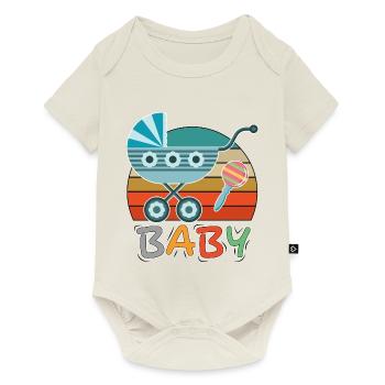 Baby Kinderwagen Rassel Spazieren gehen Retro - Baby Premium Kurzarmbody - Naturweiß - Vorne