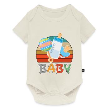 Baby Flasche Nuckel Rassel Fläschchen Retro - Baby Premium Kurzarmbody - Naturweiß - Vorne
