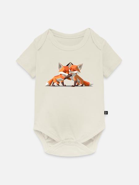 Low-poly Fox Cubs - Baby Premium Kurzarmbody - Naturweiß