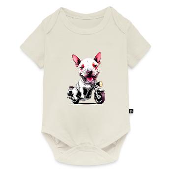 Bullterrier ganzes, sehr wütendes Motorrad - Baby Premium Kurzarmbody - Naturweiß - Vorne