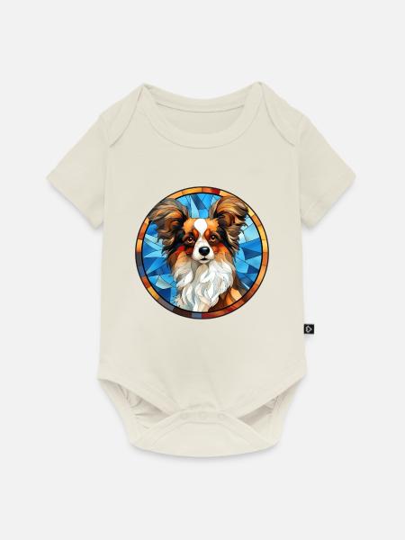 Papillon Hunderasse Aquarellglas - Baby Premium Kurzarmbody - Naturweiß